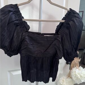 Frame Black Pleated Puff Sleeve Blouse